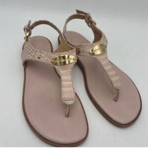 MICHAEL Michael Kors Nude Blush T-Strap Sandals with Gold Accent
